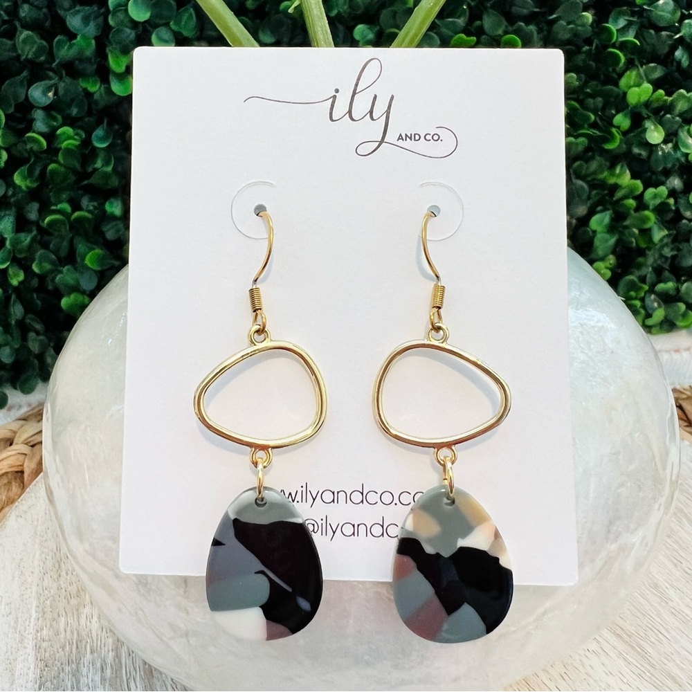 New Gold Tone Abstract Dangle Earrings | Camo | Hypoallergenic